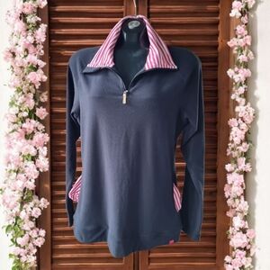 Bula Women's Black and Pink Striped Collar Comfy 1/4 Zip Activewear Top